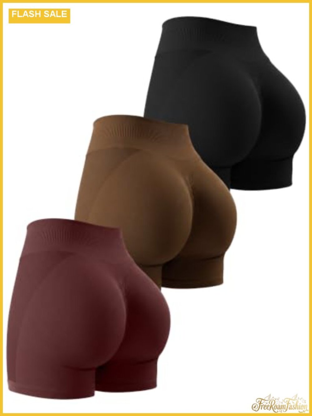 Seamless High Waist Butt Lifting Scrunch Yoga Shorts 3 Pack
